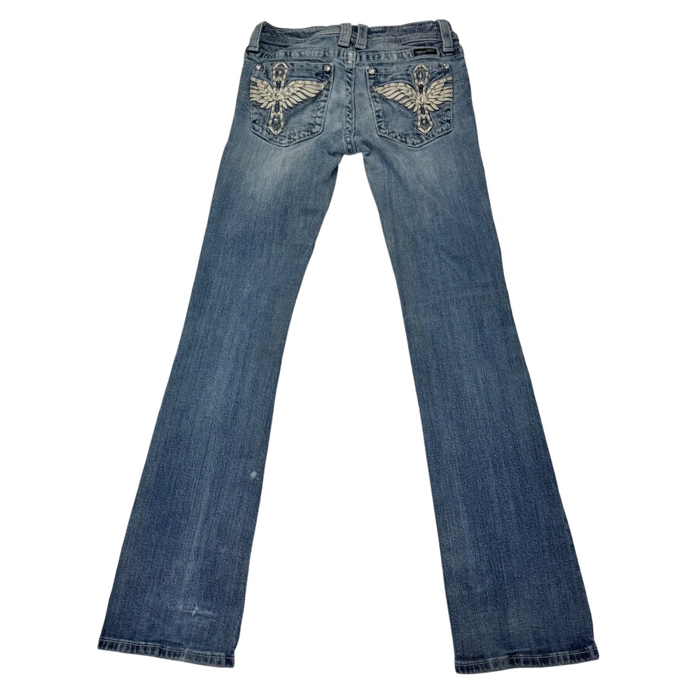 Miss Me Bootcut Jeans Womens 27 Medium Wash Wing Cross Embellished JP5178B